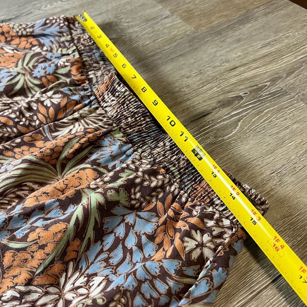 Handmade Floral Maxi Skirt Womens M Brown Orange Smocked Elastic Waist Boho